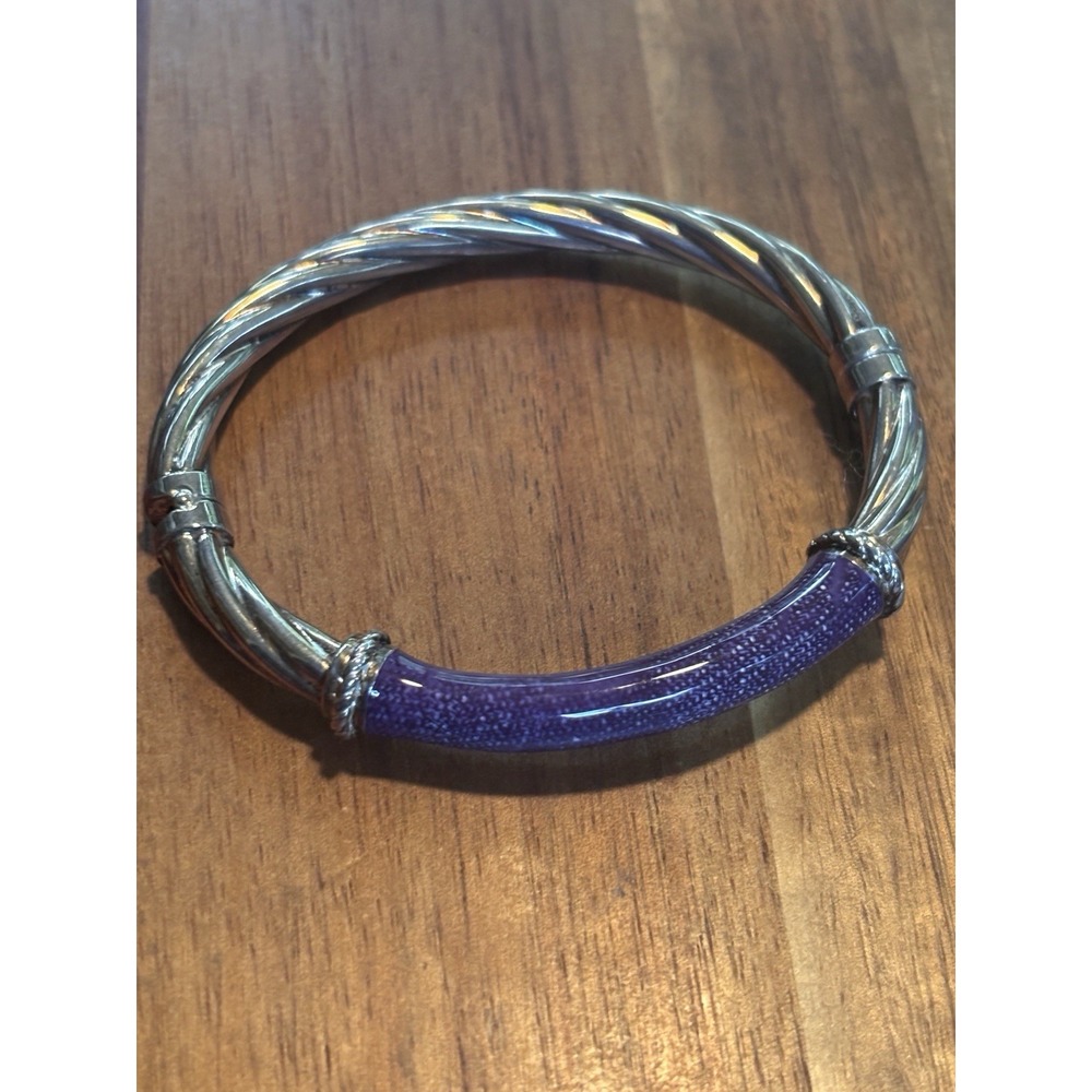 Milor Italy Sterling Silver Twisted Purple Enamel Bangle Bracelet 7" 18.3 Grams